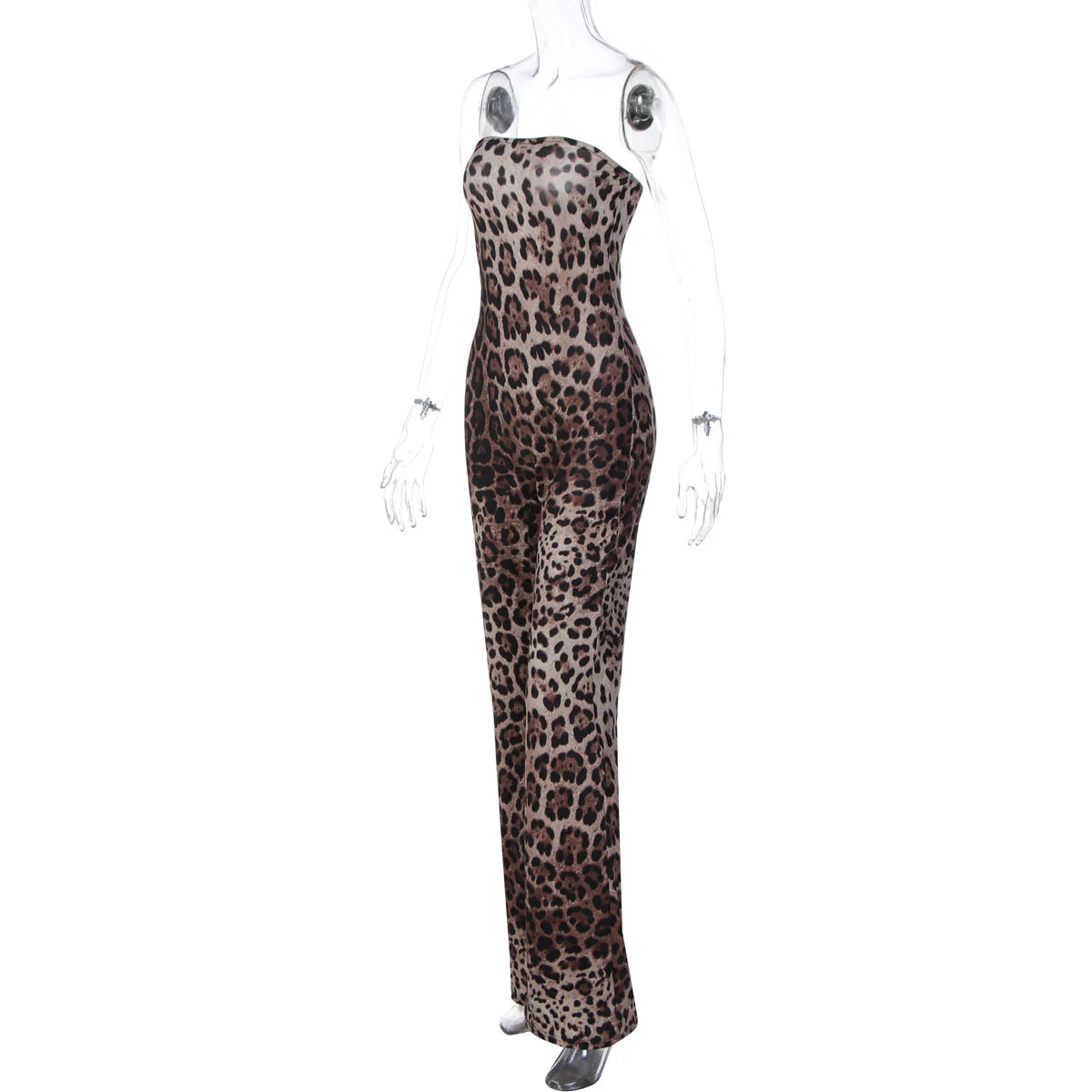 Dulzura Chest Wrapping Backless Slim Leopard Print Jumpsuit Women'S Fashion Sexy Elegant Romper Party Club Street Summer Clothes