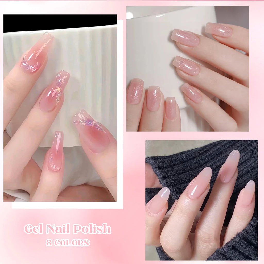 8pcs Nude Jelly Gel Nail Polish Set With Box Translucent Color Semi Permanent Soak Off UV LED Gel Varnish Nail Supplies Manicure