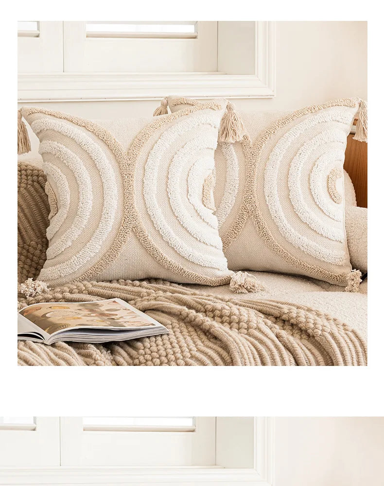 Battilo Luxury Pillow Cover with Tassels Soft Cotton Pillowcase Boho Decorative Throw Pillow for Living Room Sofa Cushion Cover