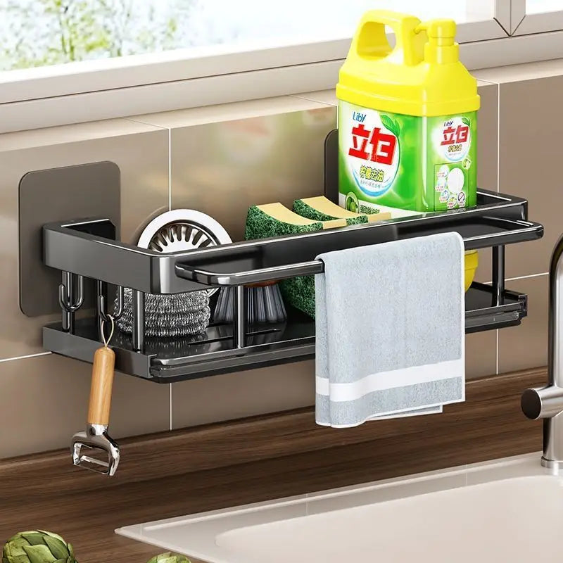 Wallmounted Kitchen Shelf Household Spice Rack Rags Detergent Storage Drainage Rack No Hole Installation Kitchen StorageShelf
