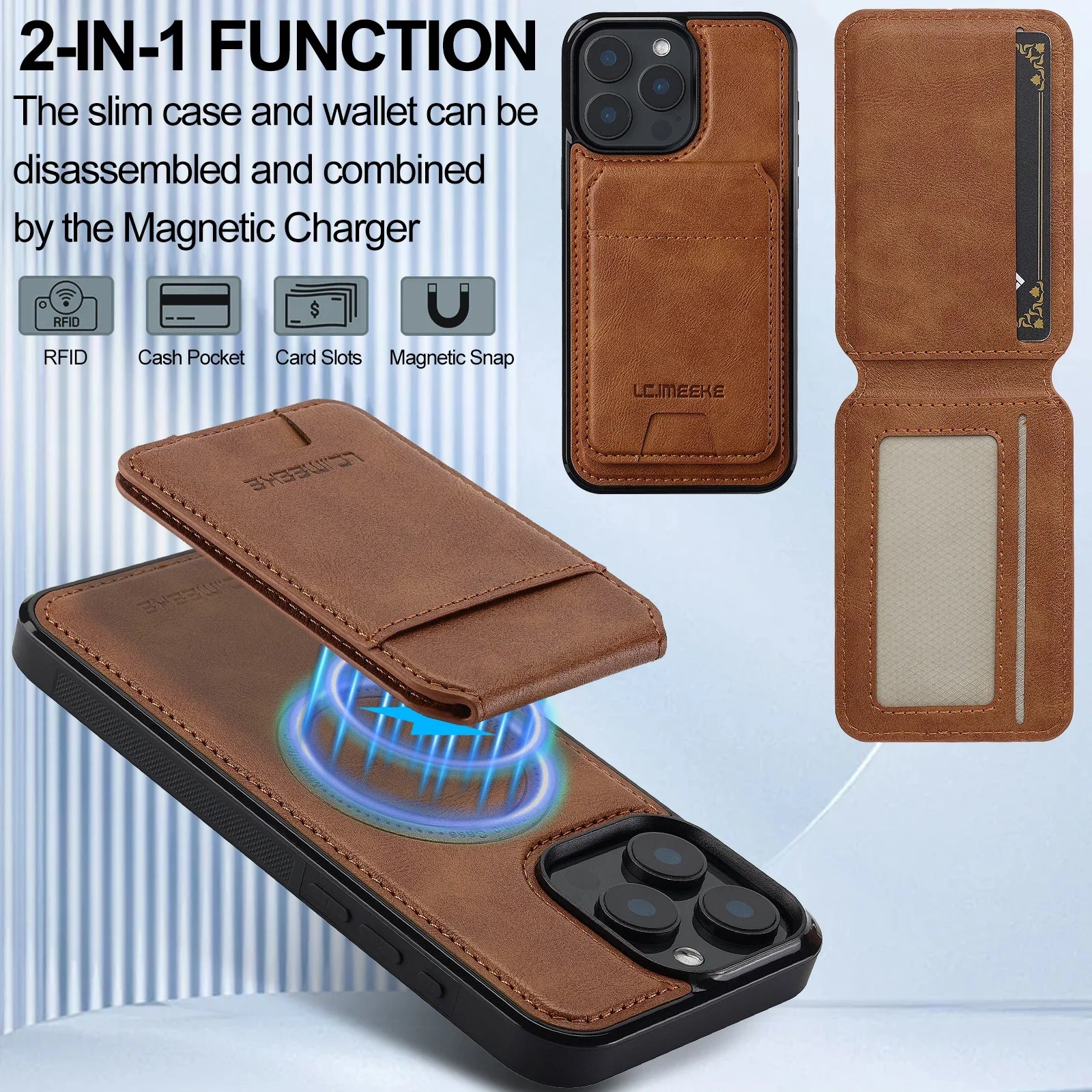 Detachable Magnetic 2 In 1 Leather Case For iPhone 16E 17 1615 14 13 12 11 Pro XS Max Air XR 8 7 Plus SE Card Pocket Phone Cover