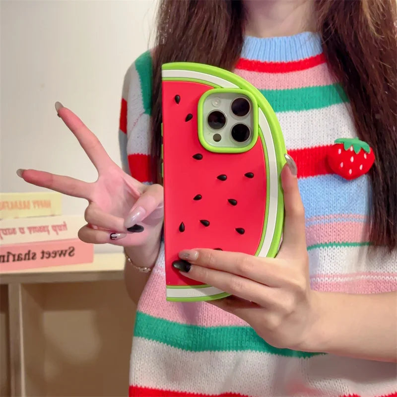 Creative summer cool watermelon shaped phone case for iPhone 12 13 14 15 16 pro max