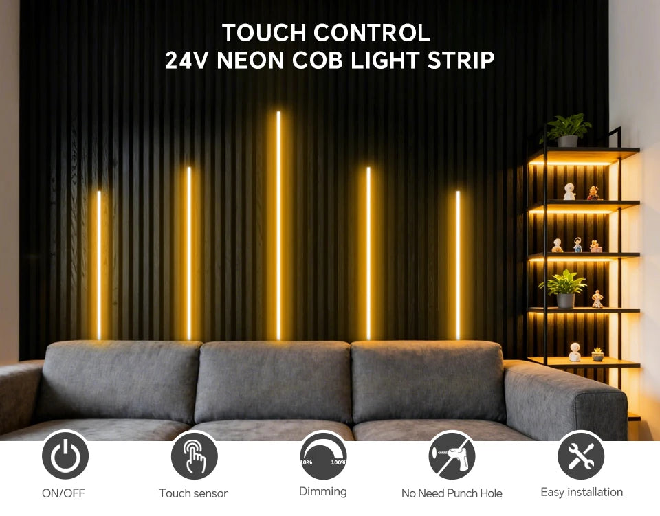 COB Neon Strip Under Cabinet Led Lights Penetrable Wood Dimmable Touch Sensor Wall Lamp,Kitchen Storage Cabinet Lighting Decor