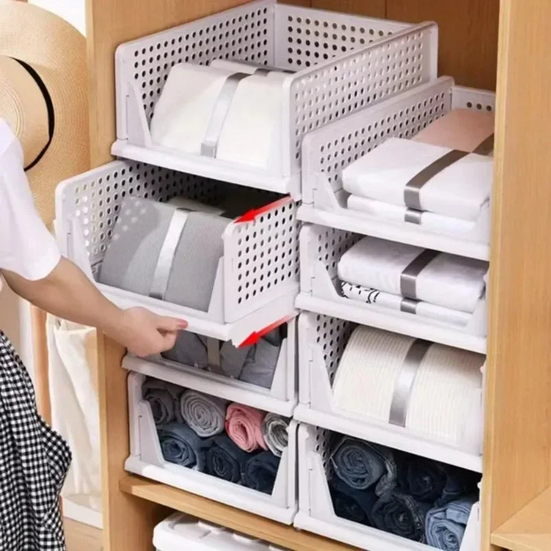 Foldable Clothes Organizer High-capacity Storage Box Stackable Plastic Wardrobe Drawer Basket Organization for Toys Home Kitchen