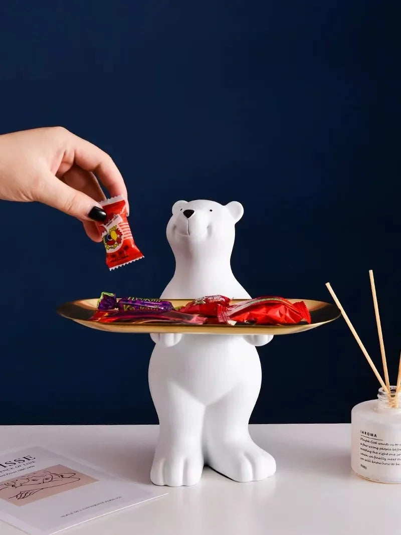 Kawaii Polar Bear Candy Miscellaneous Storage Tray Cute Polar Bear Glasses Keychain Tray Living Room Desktop Decoration
