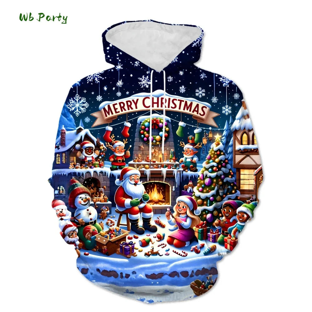 Fashion Men's Hooded Hoodies 3D Prints Christmas Theme Sweatshirt Drawstring Sportwear Long Sleeve Tops Casual Men's Sweatshirt