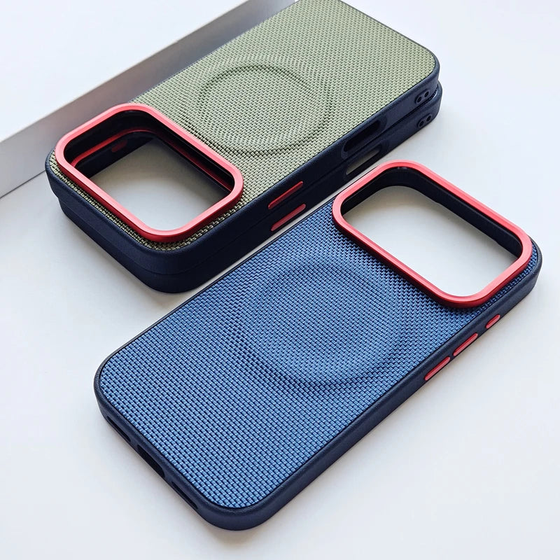 For iPhone 17 Pro Max 17 Air Case Luxury Magnetic Soft TPU+Nylon Woven Leather Back Anti-Fingerprint Cover for iPhone17