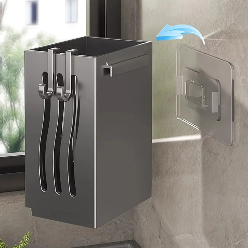 Kitchen Wall Mounted Shelf Multifunctional Chopstick and Spoon Cylinder No Hole Installation Drainage Basket Tableware Storage