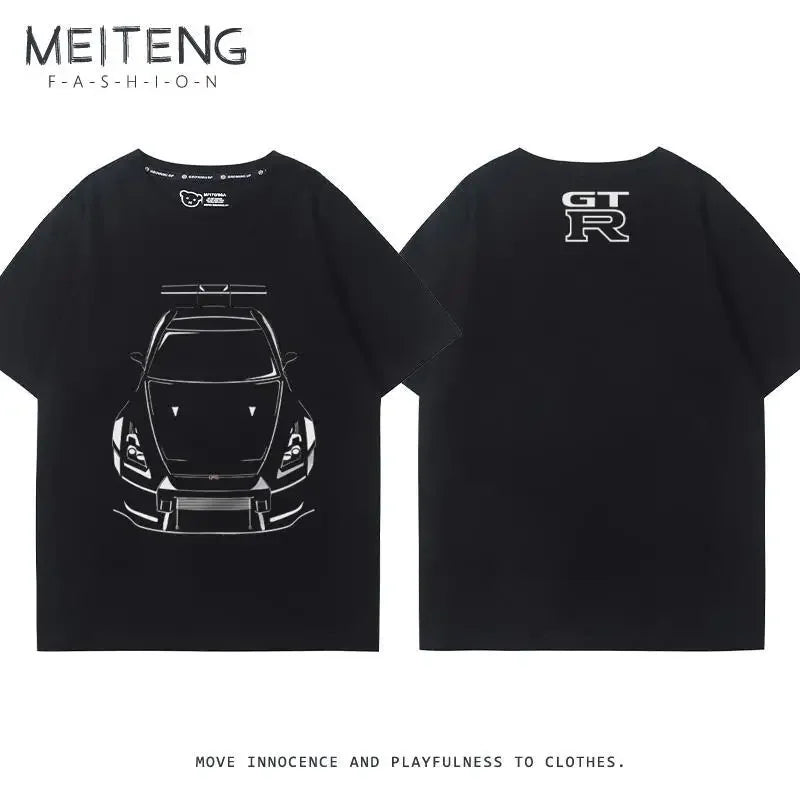 Men's Women's Summer Cotton Versatile Trend T-shirt Clothes Nissan GTR God of War R35R34 Modified Team Short-sleeved