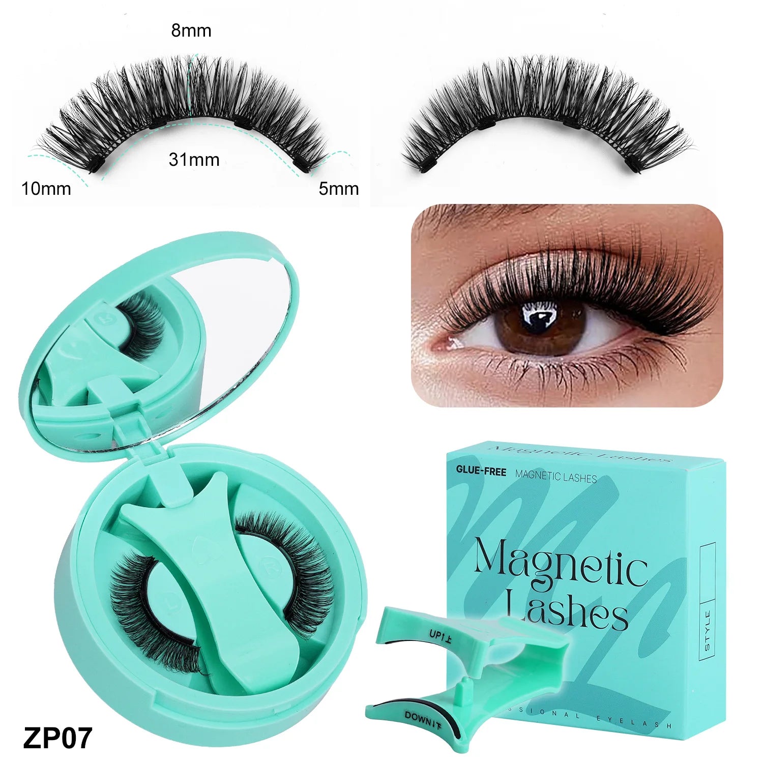 1 Pair Reusable Magnetic Eyelashes Natural Curly Fluffy Magnetic False Eyelashes No Glue Needed Lashes Makeup with Tweezer Set