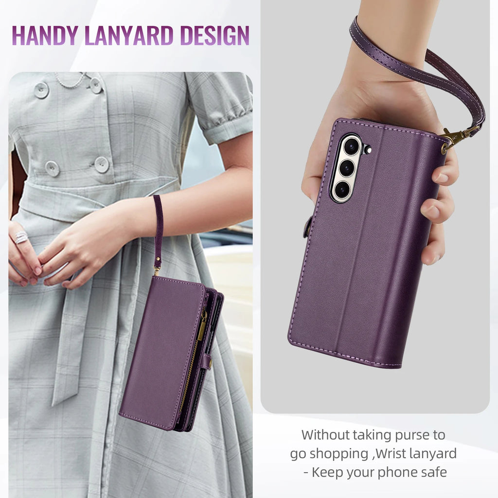 Multifunctional Leather Case for Samsung Galaxy Z Fold 5 4 3 Fold5 Fold4 Fold3 5G Phone Bags Cover Pen&Card Slots Wallet Holster