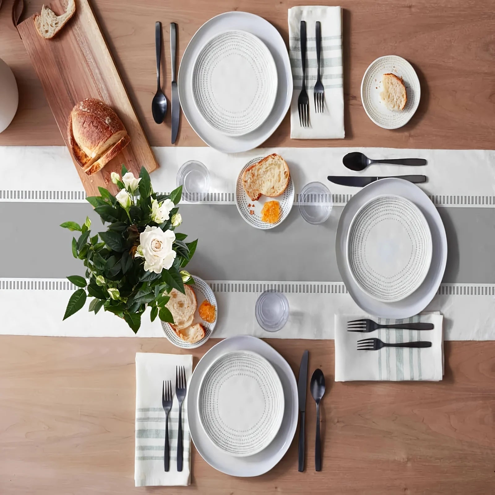 1 Piece Gray and Cyan Striped Table Runner, Modern Farmhouse Style Dining Table or Coffee Table Decoration, Perfect for Summer Parties and Living Rooms, Coffee Table Runner | Elegant Table Decoration