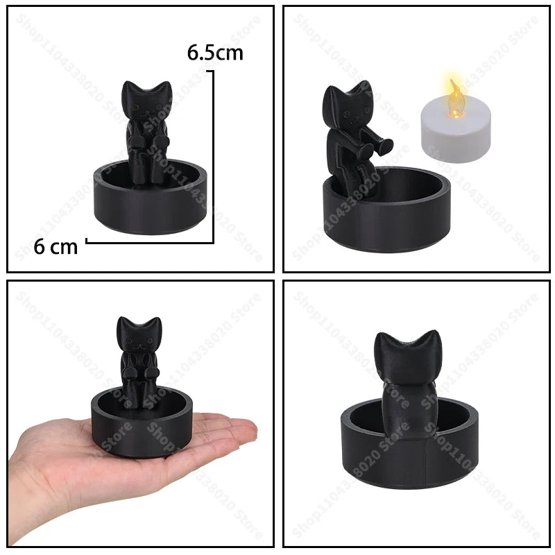 Cute Cat Candle Holder Decor 6.5cm Sitting Kitten Warmer Sculpture, Safe Plastic for Home Decoration