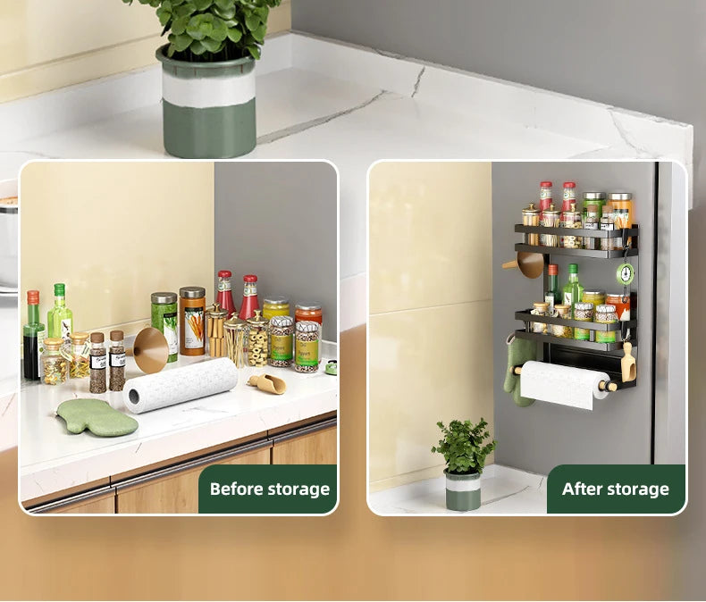 2-3Layer Magnetic Refrigerator Organizer Kitchen Storage Shelf Adhesive Towel Holder Side Mount Rack Home Kitchen Organization