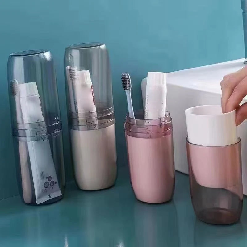 2/4 Cup Toothbrush Storage Box Portable Mouthwash Cup Toothpaste Storage Box Toiletry Travel Supplies Portable Toothbrush Cup