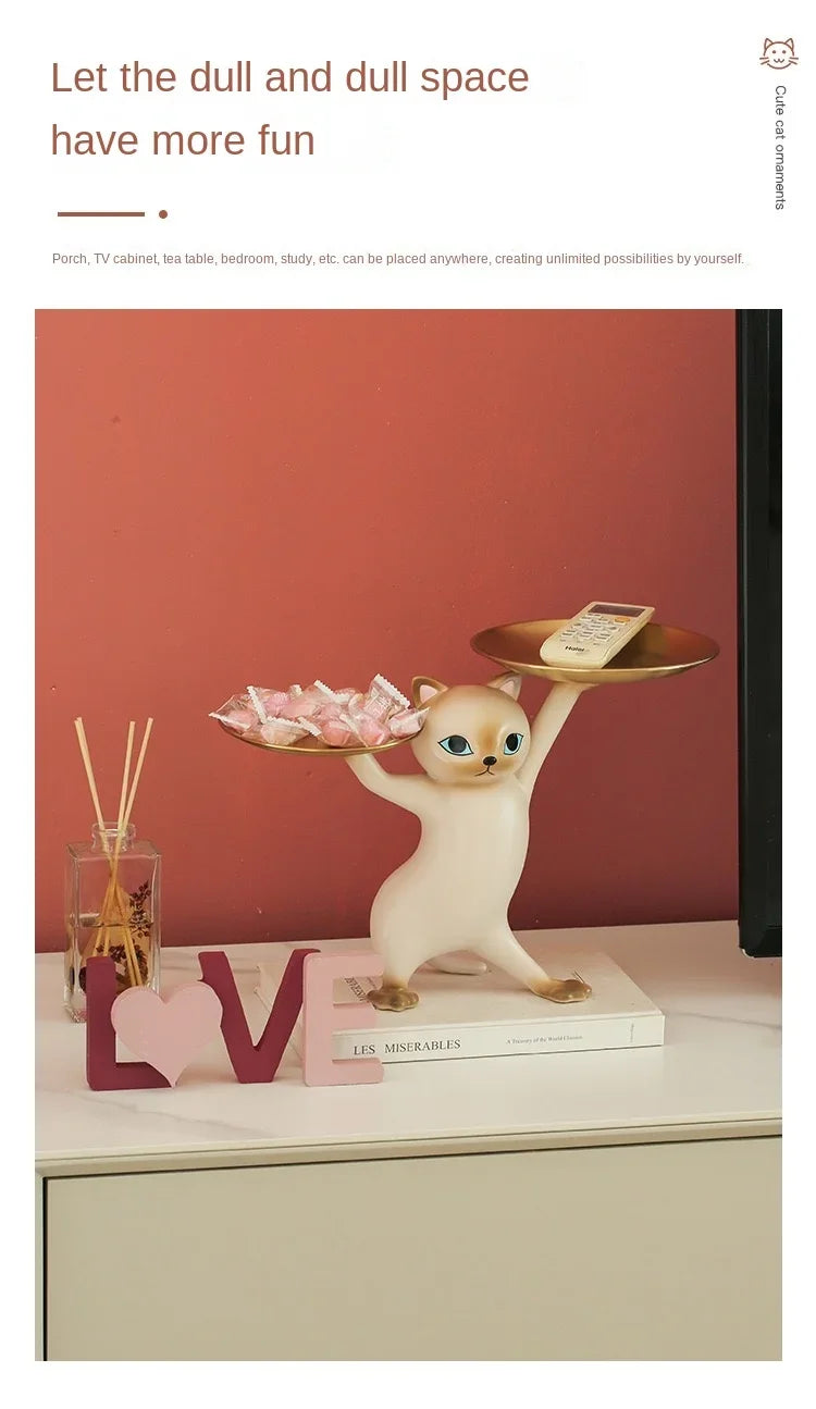 Nordic Resin Cat Tray Statue Bedroom Entrance Home Office Table Desk Decor Accessorie Key Candy Container Storage Sculpture