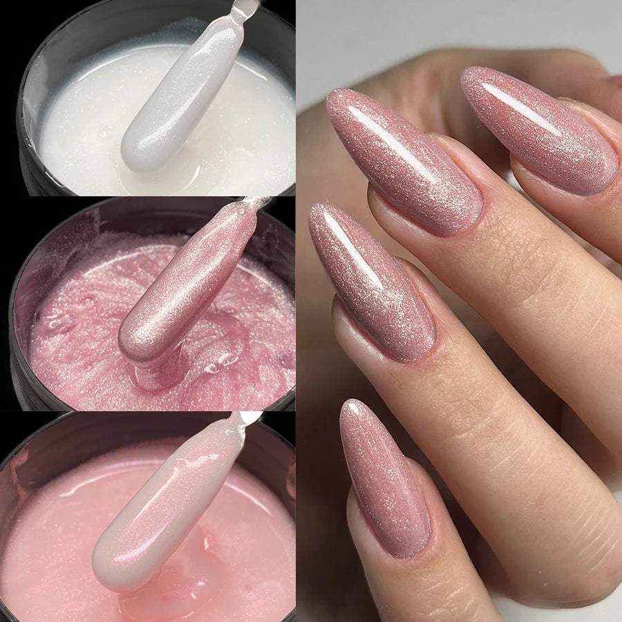 Jillnails 100g Shimmer Rose Milky White Pink Builder Nail Gel for Nails Extensions Self Leveling