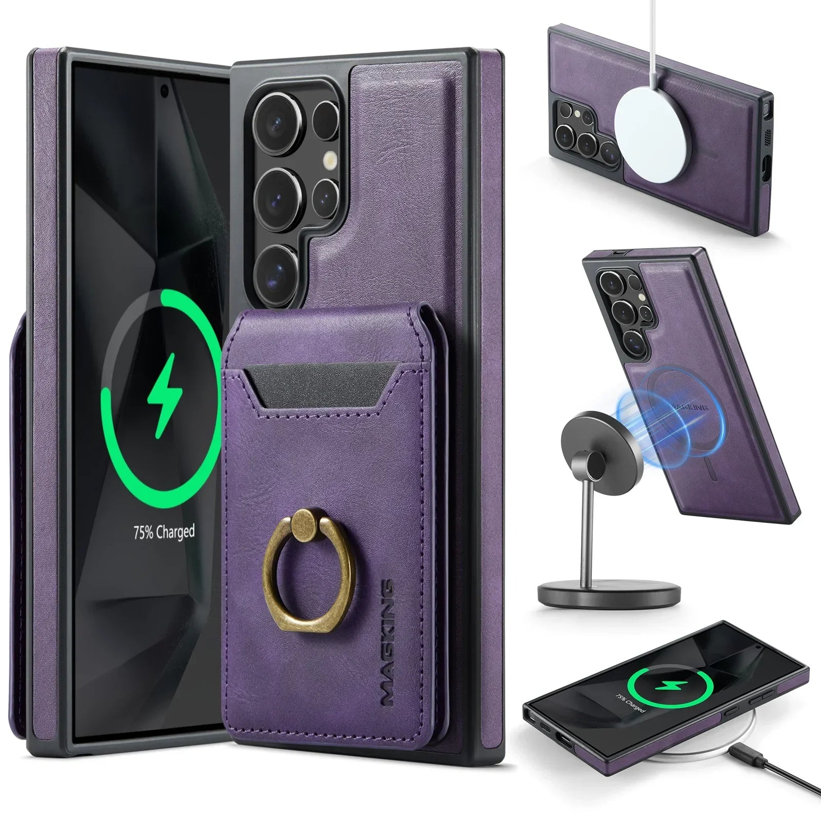 2-in-1 Detachable Magnetic Wallet with Card Holder Phone Case for Samsung Galaxy S25 Edge S24 Plus S23 Ultra  Ring Leather Cover
