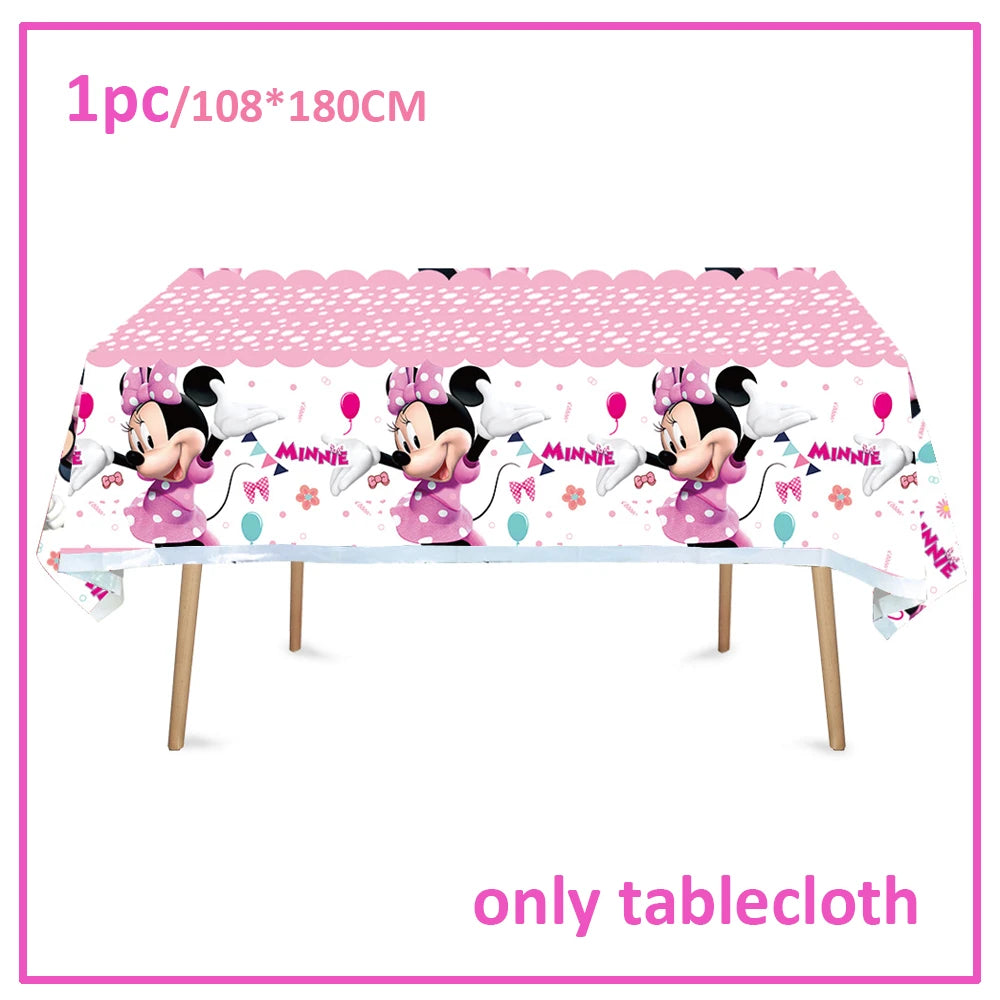 Disney Minnie Mouse Birthday Party Decoration Pink Minnie Paper Cups Plates Napkin Tablecloth Tableware Balloosn Baby Shower Kid