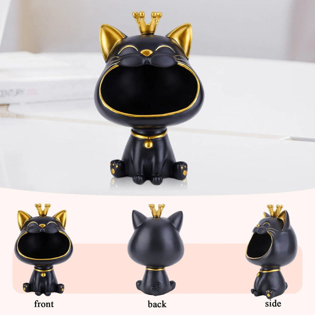 2024 NEW Fortune Crown Big Mouth Cat Entrance Key Storage Tray Decorative Ornament, Light Luxury Housewarming Gift Sculpture