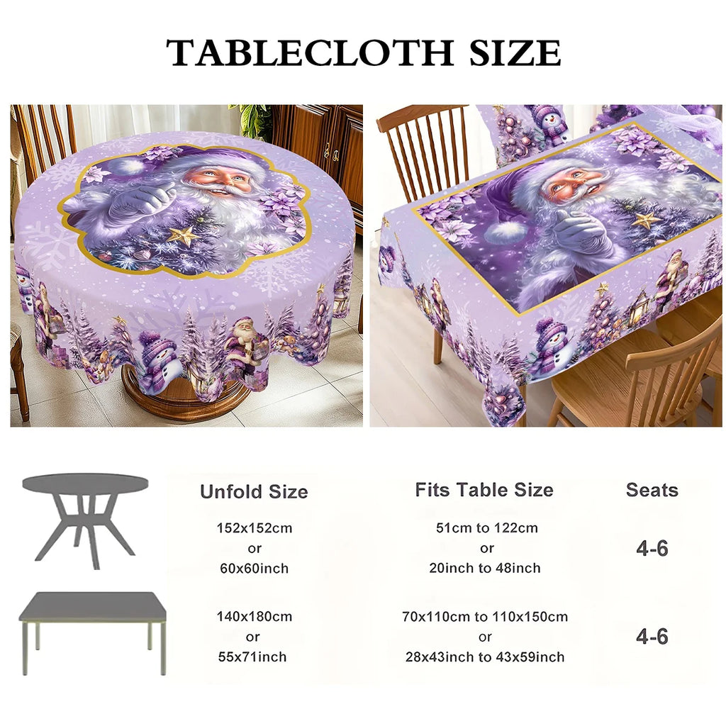 Purple Christmas Tablecloth Santa Claus Table Cover Christmas Party Table Decorations for Home Kitchen 2025 Xmas Gifts Navidad
