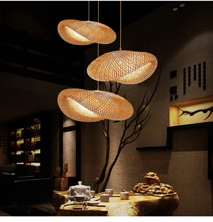 Bamboo Hanging Lamp Pendant Ceiling Light Rattan Wicker Lustre Hand Knit Braiding Suspended Home Dining люстра потол