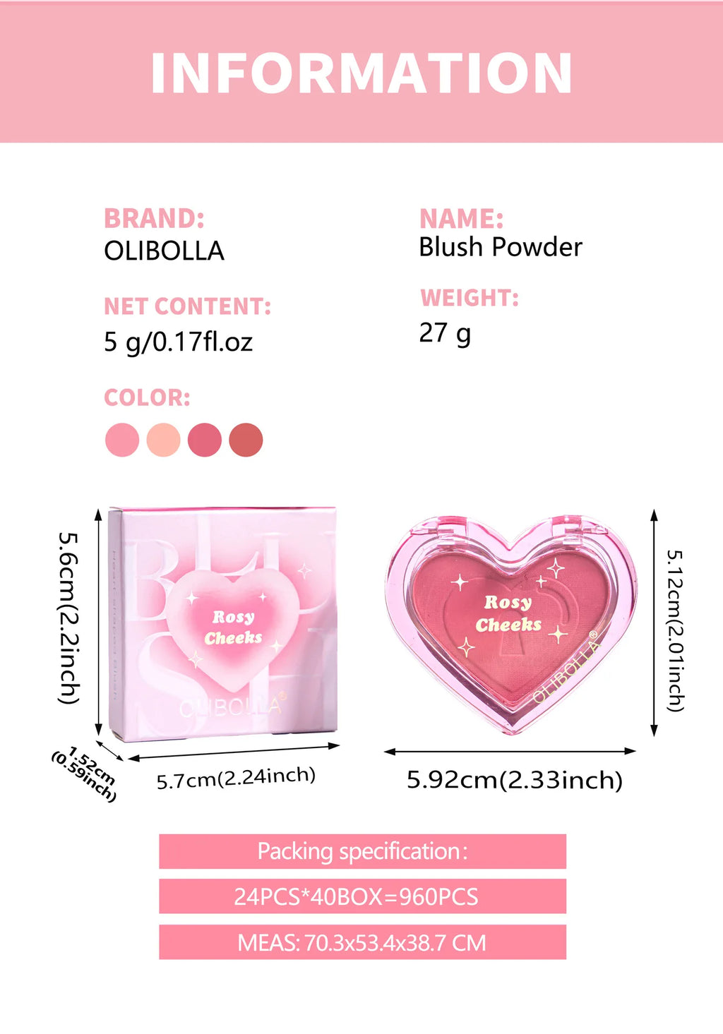 4 color Monochrome blush Matte Natural Cheek Color Brightening Face Waterproof Facial Contouring Makeup Blush Powder Soft Makeup