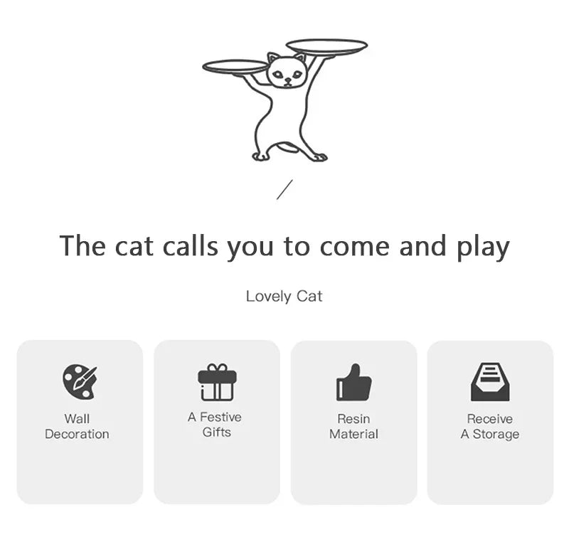 Nordic Resin Cat Tray Statue Bedroom Entrance Home Office Table Desk Decor Accessorie Key Candy Container Storage Sculpture