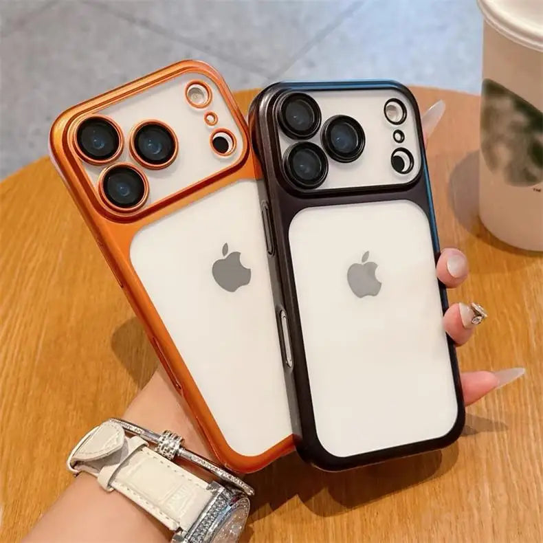 Luxury Frosted Translucent PC Phone Case for Iphone 17 Pro Max 17Air Plating Frame Lens Film Protection Anti-fall Phone Cover