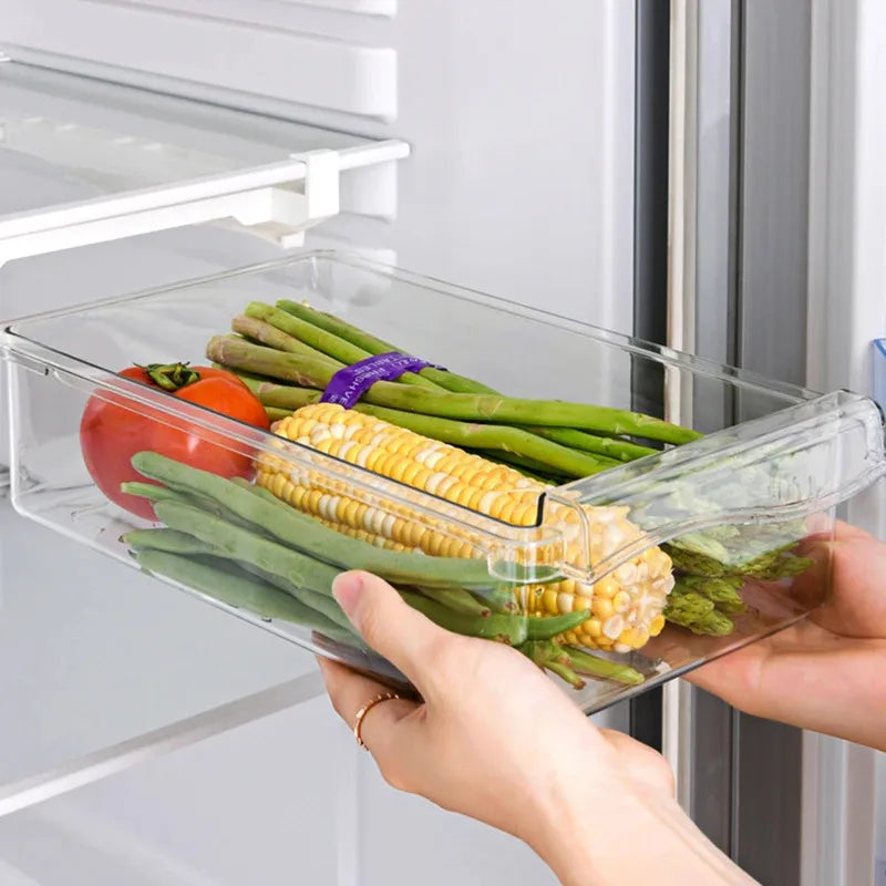 Drawer Type Food Storage Box for Refrigerator Clear Fruit Egg Organizer Boxs Under Shelf Slide Plastic Kitchen Container