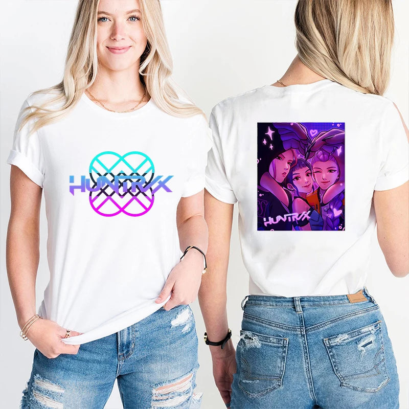Kpop Demon Hunter HuntrX Print T-Shirts Korean Anime Tshirts Women Clothes Fashion Harajuku Kawaii T-shirt Women's Y2K Clothing