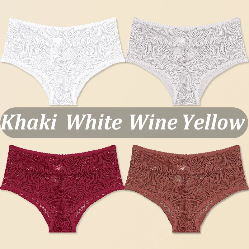 4PCS/Set Women Floral Lace Thongs Sexy Perspective G-String Mid Waist T-back Female Breathable Intimates Brazilian Underwears