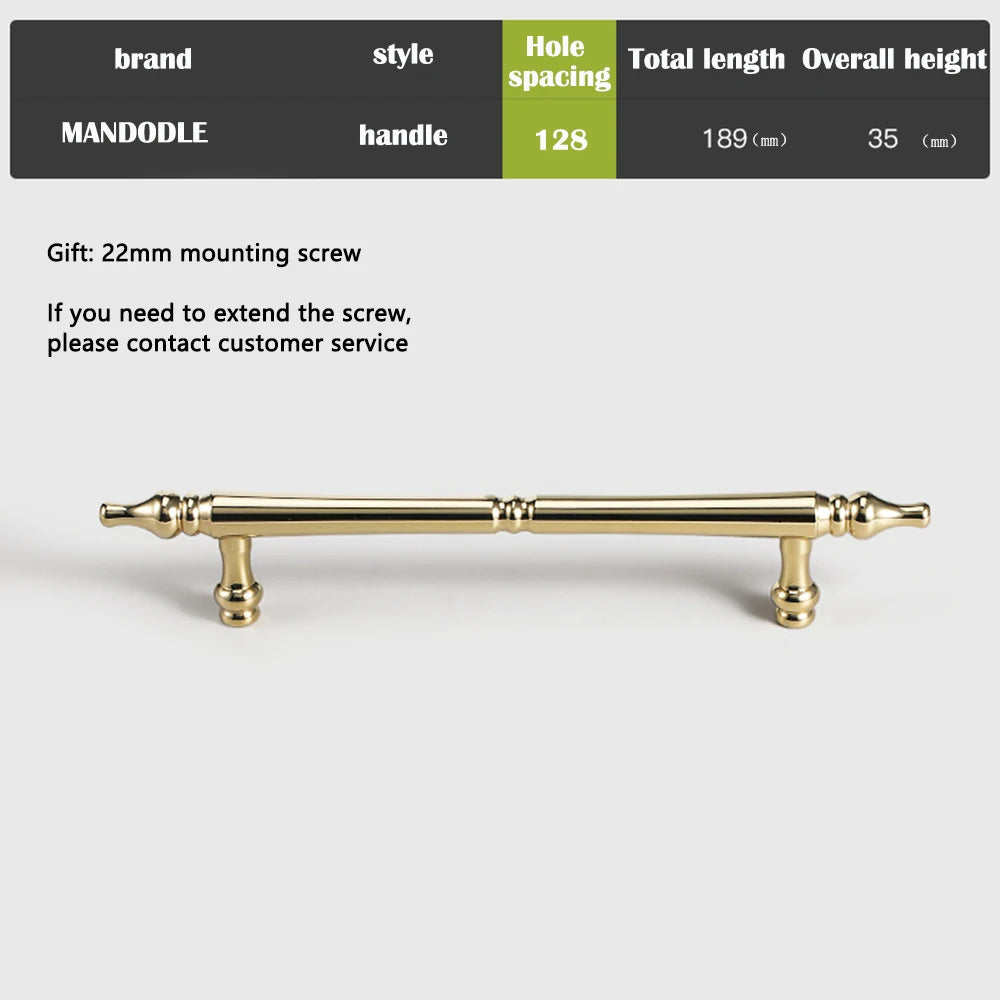 French luxury wardrobe cabinet door handle drawer cabinet Italian single hole creative design Golden European style handle