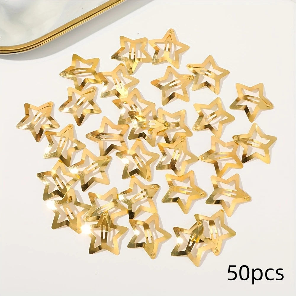 2-100Pcs Star Hair Clips for Girls Filigree Star Metal Snap Clip Hairpins Barrettes Fahsion Bobby Pin Headwear Accessories