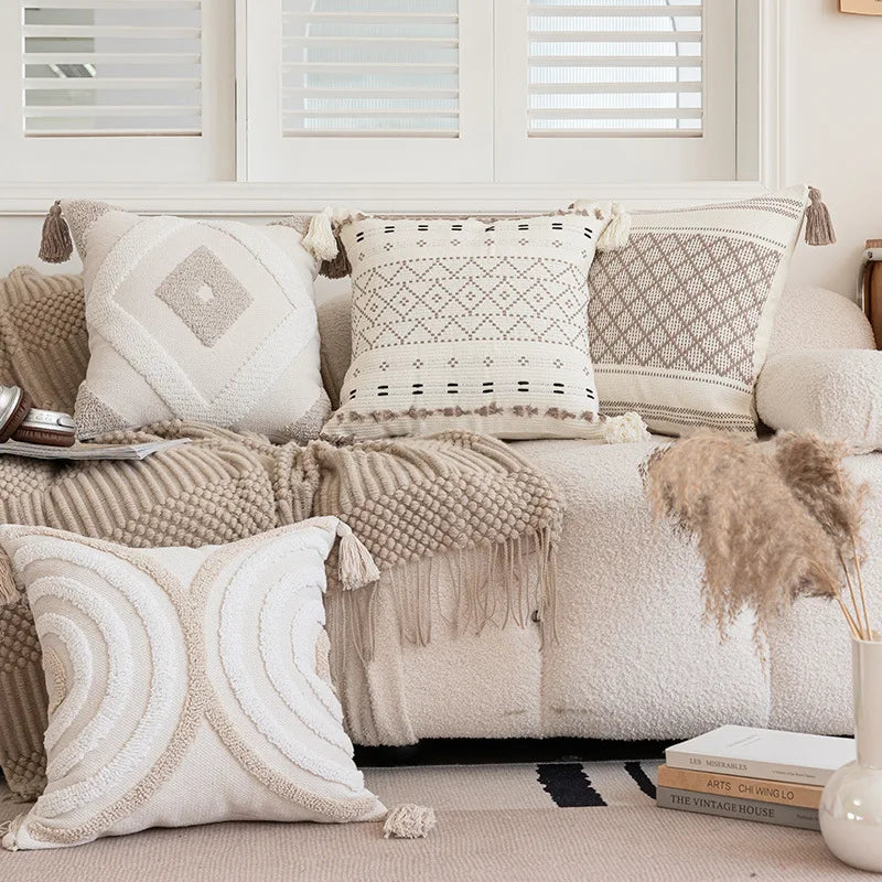 Battilo Luxury Pillow Cover with Tassels Soft Cotton Pillowcase Boho Decorative Throw Pillow for Living Room Sofa Cushion Cover