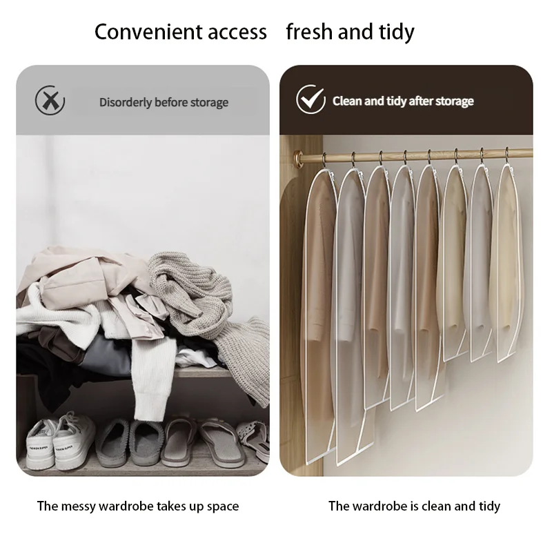 1-10PCS Clothes Dust Cover Household PEVA Transparent Waterproof Coat Suit Cover WashableHanging Pocket Clothing Organizer