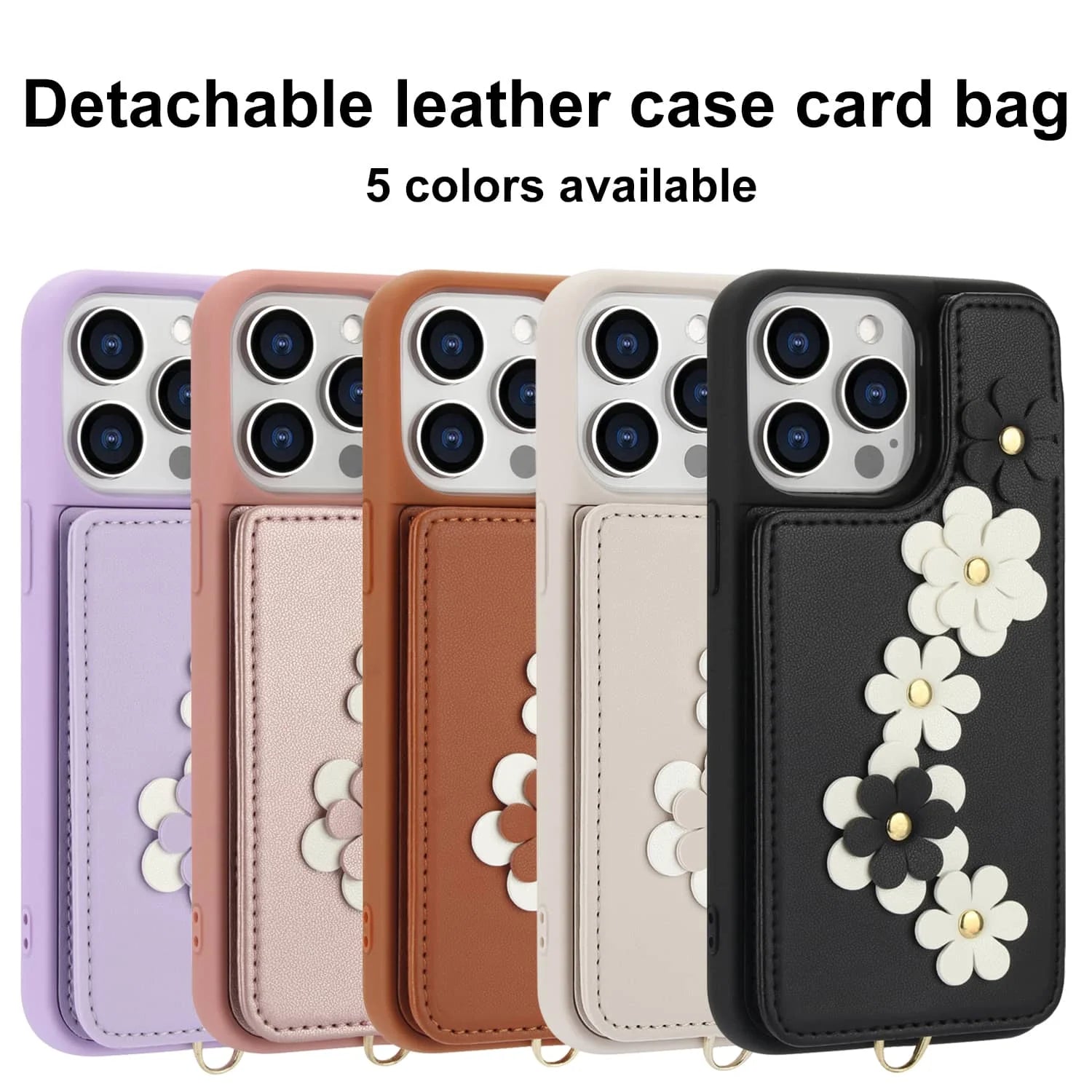 For iPhone 16 15 14 Pro Max Plus Case, Wallet with Card Holder, Cute Flower Design Crossbody Purse, Magnetic Kickstand Cover