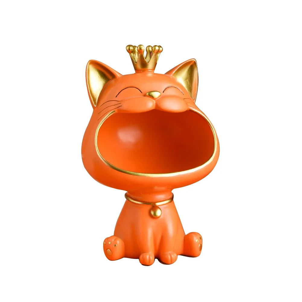 2024 NEW Fortune Crown Big Mouth Cat Entrance Key Storage Tray Decorative Ornament, Light Luxury Housewarming Gift Sculpture