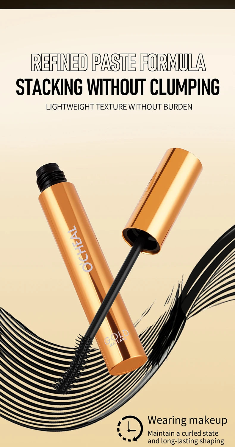 Lengthening Mascara Waterproof Gold Edition Smudge Free Curl Lock Technology All Day Wear Voluminous Lashes
