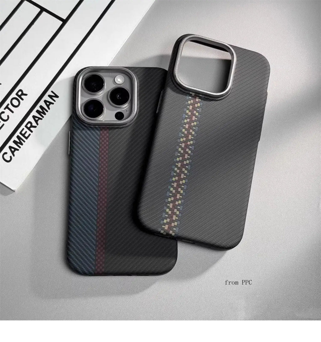 Carbon Fibre Magnetic Phone Case 16 Cover for iPhone 15 14 Pro Max Wireless Charging MagSafe Shell Alloy Camera Ring Armor Funda