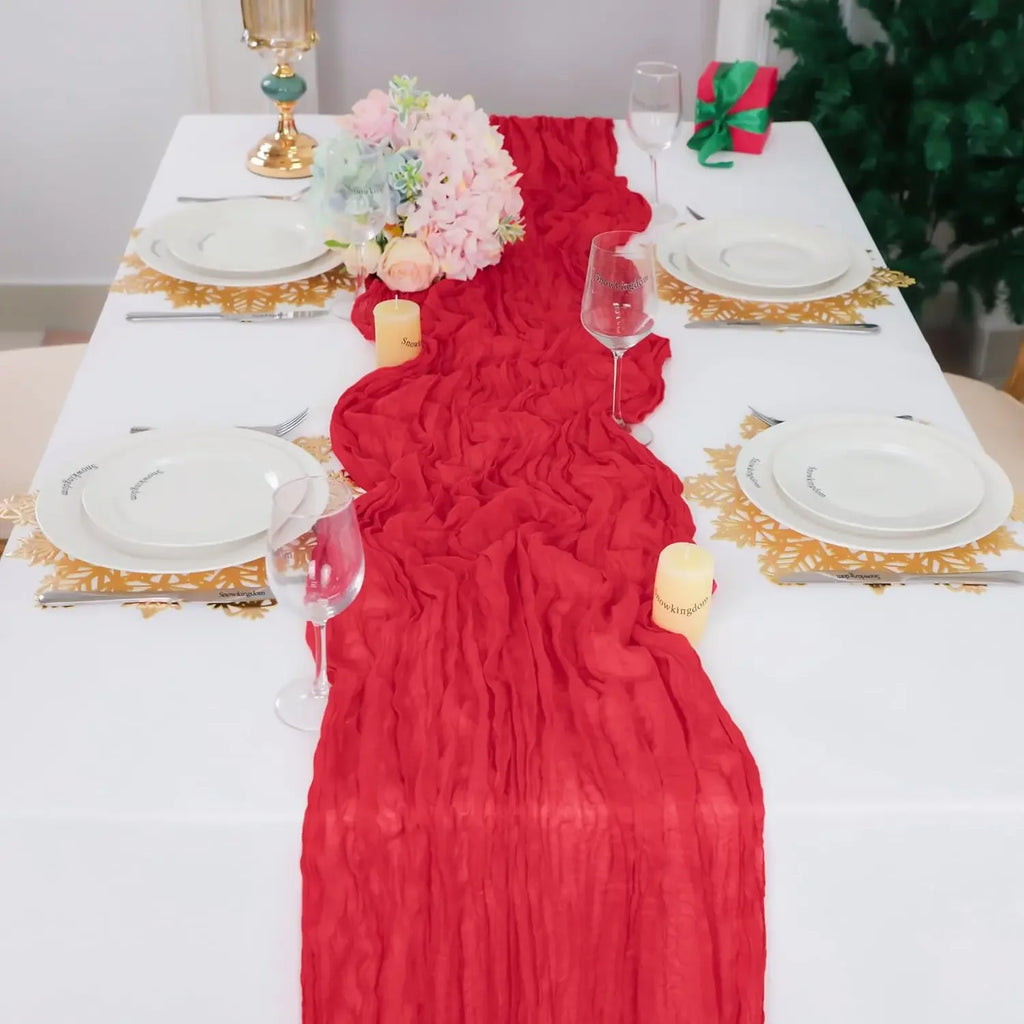 Valentine Red Long Table Runner Wedding Party Banquets Bridal Baby Shower Christmas Decorations Boho Gauze Polyester Cheesecloth
