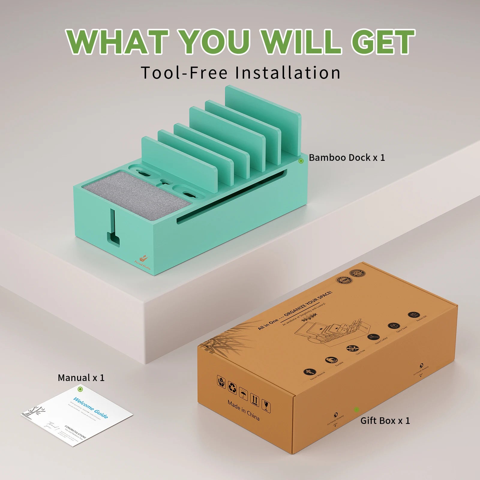 Bamboo Charging Station for Multiple Devices Charger Dock Holder Stand for Cell Phone and Tablet Electronic Devices Organizer