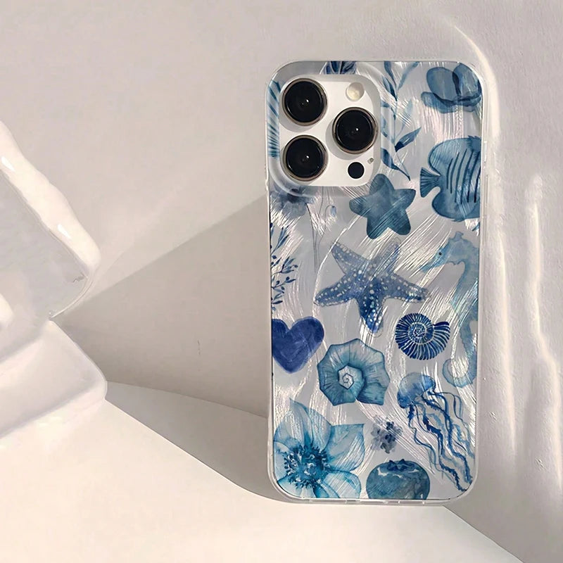 Beach Blue Ocean Element Lip Print Summer Phone Case For iPhone 17 16 15 14 13 12 11 Pro Max XS X XR 7 8 Plus SE 2022 16e Cover