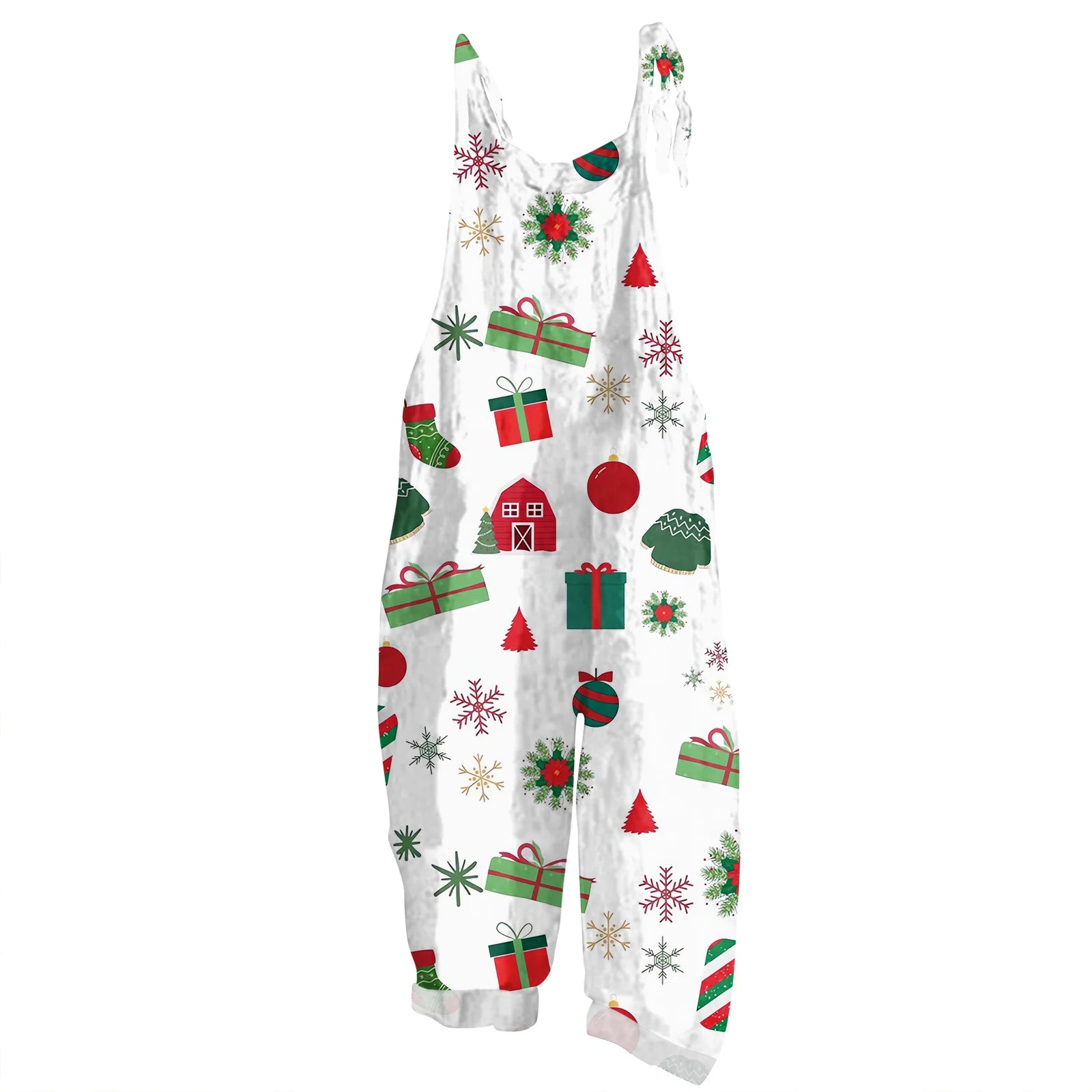 2025 Women's Fashion Christmas Printed Casual Loose Vintage Strappy Jumpsuit Retro Festival Pants New Year Themed Clothing