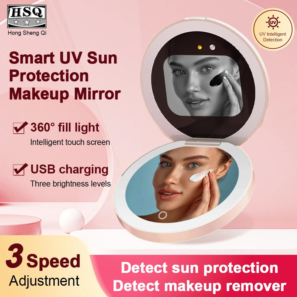 Mini Portable Makeup Mirror 2.8-Inch Display Smart LED Sunscreen Detection Compact Travel Size for Beauty On-the-Go