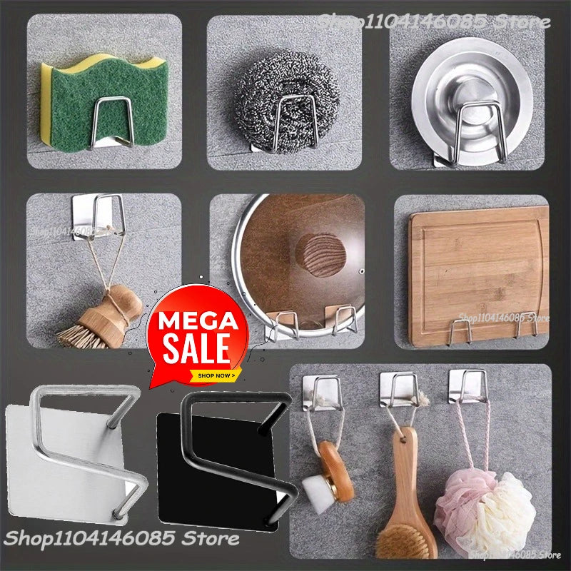 Kitchen 304Stainless Steel Sink Shelf Sponges Storage Holde Adhesive Drain Drying Rack Wall Hooks Storage Organizer Accessories