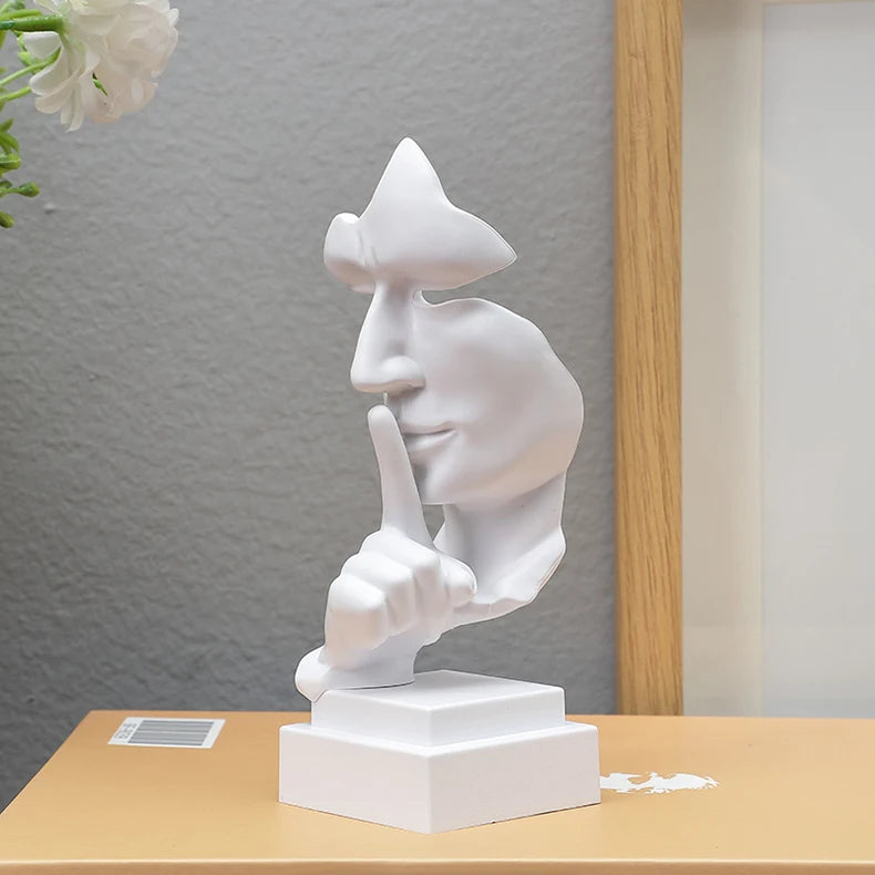 Mask Shush Gesture Ornament Finger Lip Statue Guardian Secret Home Decor Office Desktop Sculpture Gift Living Room Decoration
