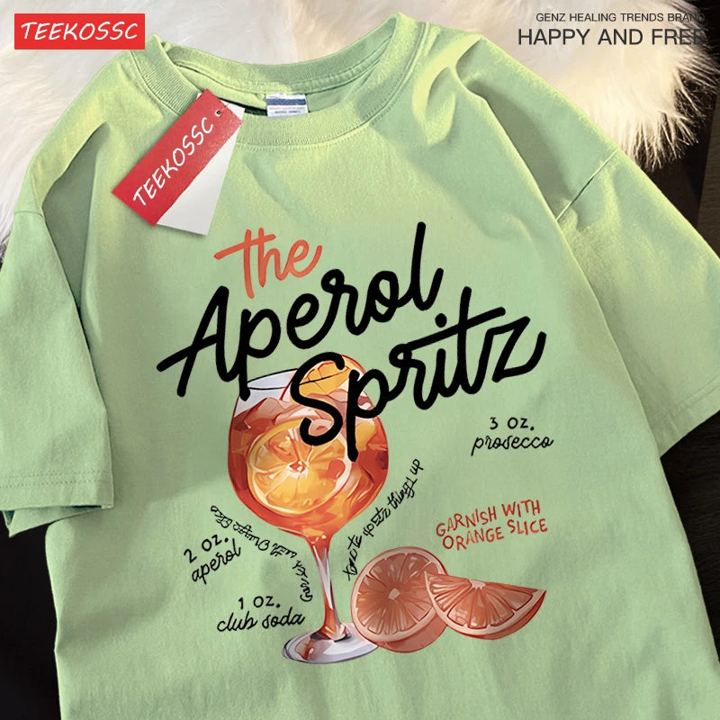 Iced Lemon Wine Beverage Print T Shirts Men Women Cute Crewneck Clothes Loose Summer T-Shirts Fashion Cotton Short Sleeve