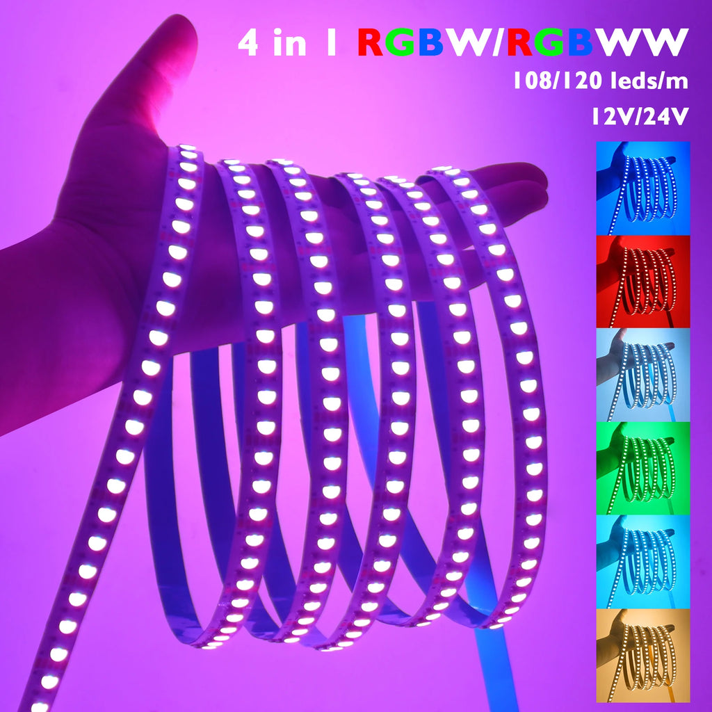 RGBW RGBWW LED Strip DC 12V 24V 4 Colors In 1 Chip SMD 5050 60 108 120 Leds/M Flexible Ribbon Tape Rope Light