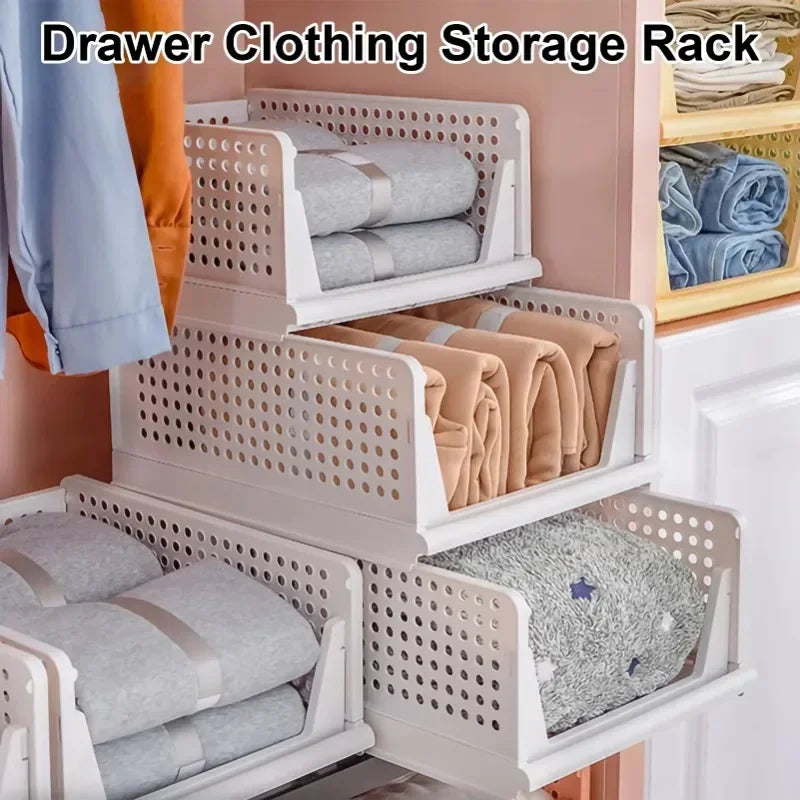 Foldable Clothes Organizer High-capacity Storage Box Stackable Plastic Wardrobe Drawer Basket Organization for Toys Home Kitchen
